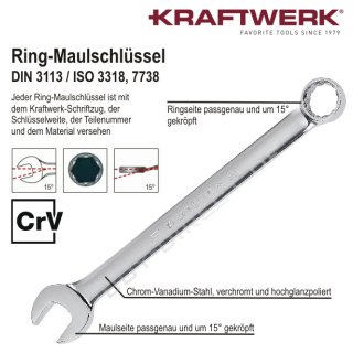 Kraftwerk 3557R Ring-Maulschlüssel-Satz 18-tlg. 5-22mm in Rolltasche