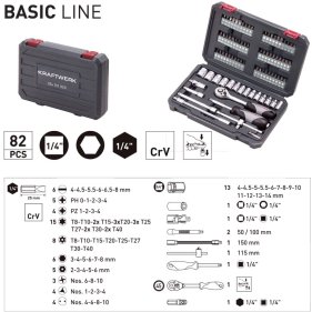 Kraftwerk 204.101.001 Basic Steckschlüssel- Bitsatz 1/4 Zoll 82-teilig