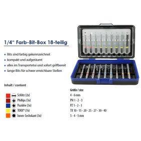WHB Tools 3093 Farb-Bit-Box/Bitsatz lang 1/4 Zoll 18-teilig