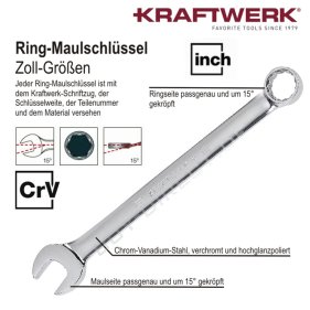 Kraftwerk 3585R Ring-Maulschl&uuml;ssel-Satz INCH 3/8 - 1 Zoll 11-tlg. in Rolltasche