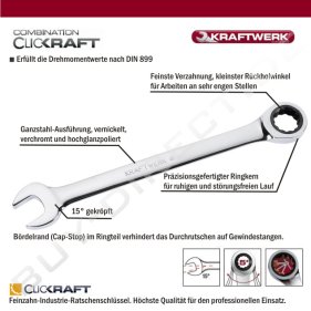 Kraftwerk 3430 CLICKRAFT Ratschenschl&uuml;ssel-Satz INCH in Rolltasche 8-tlg.