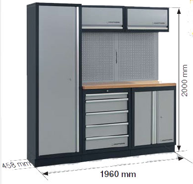 MOBILIO 3-Element-Werkstatt-Schranksystem mit INOX-Arbeitsplatte, Kraftwerk 3964AIX